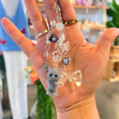 Bows and Calico Critter Cat Keychain Charm