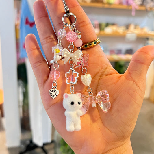 Bows and Calico Critter Cat Keychain Charm