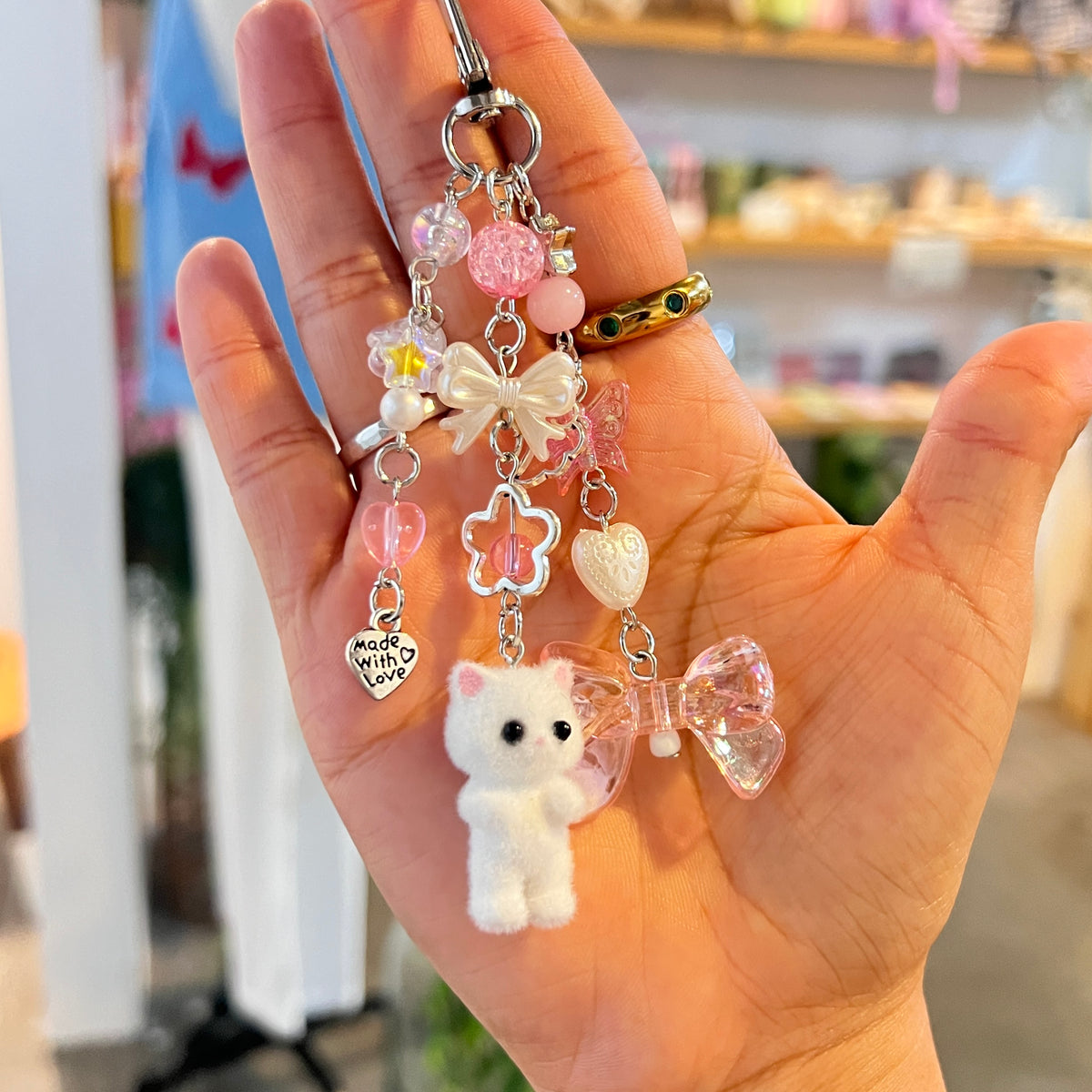 Bows and Calico Critter Cat Keychain Charm