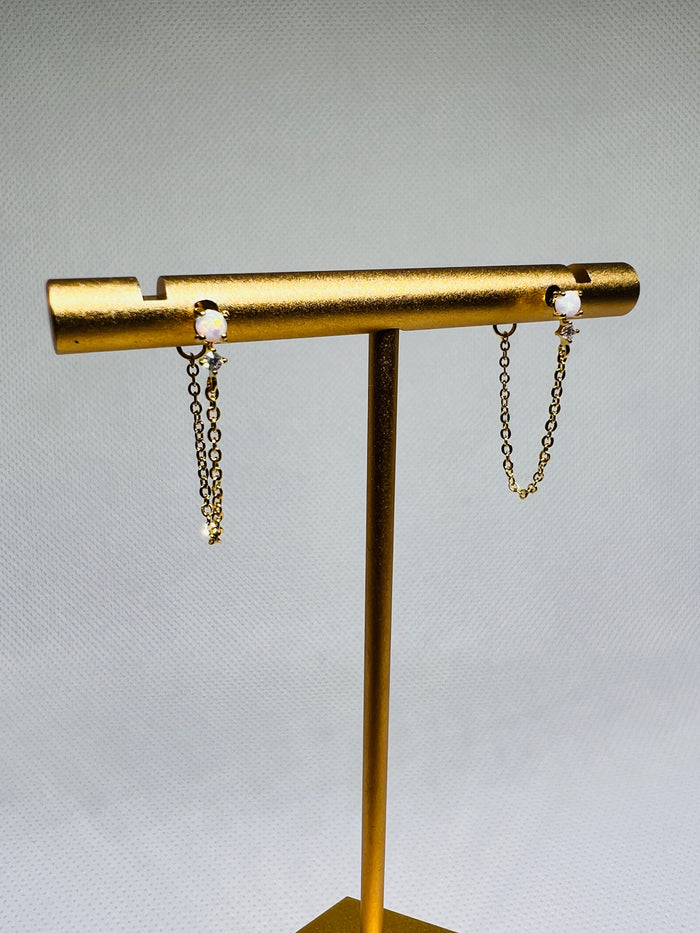 Chain Rhinestone Earrings (Gold Dipped)